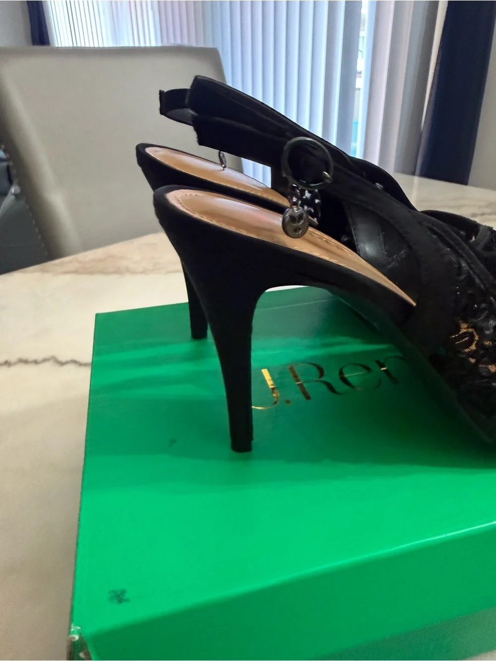 J.Renee Black Lace Peep-Toe Slingback Heels
